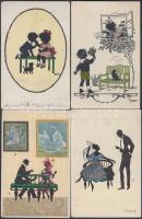 4 db régi sziluett művészlap / 4 silhouette artist cards, pinx. Kaskeline, MG