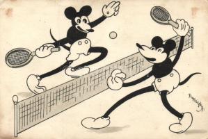 Mickey Mouse, playing tennis s: Bisztriczky (f)
