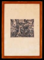 Szabó Vladimír (1905-1991): A régi Hortobágy. Rézkarc, papír, jelzett, üvegezett keretben, 11×14 cm