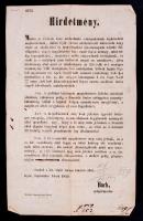 1859 Adózással kapcsolatos hirdetmény Bach győri polgármestertől.