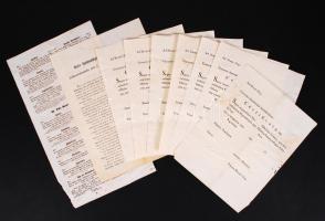 1860 Két könyvkiadással kapcsolatos nyomtatvány, leírás könyvekről, latin certificatumok (7db).