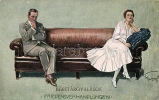 'Friedensverhandlungen / Béketárgyalások' artist signed romantic postcard