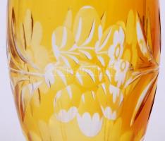 Mangánsárga ólomkristály kupa, többrétegű, kézzel festett, hámozott, csiszolt,  m:15 cm / Lead cryst...