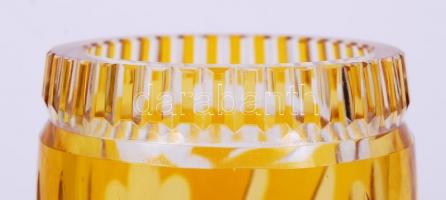 Mangánsárga ólomkristály kupa, többrétegű, kézzel festett, hámozott, csiszolt,  m:15 cm / Lead cryst...