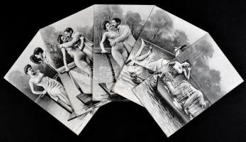 5 darabos, régi, udvarlás témájú, humoros képeslap sorozat / series of 5 postcards, humour