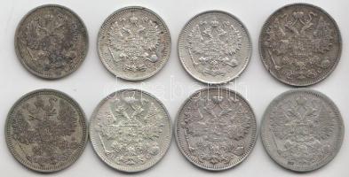 Oroszország 1912/1914/1915. 10k Ag (3db) + 1907/1908/1914/1915/1916. 15k Ag (5db) T:vegyes
Russia 19...
