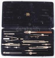 cca 1920 Hiányos Richter & Co Präcision, Kopernikus IX típusú körzőkészlet, viseltes állapotban ...