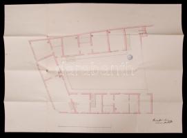 cca 1800-as évek Magán és középületek kézzel készített, színezett tervrajzai (színház, iskolaépület,...