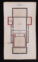 cca 1800-as évek Magán és középületek kézzel készített, színezett tervrajzai (színház, iskolaépület,...