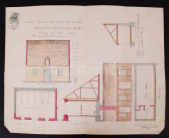 cca 1800-as évek Magán és középületek kézzel készített, színezett tervrajzai (színház, iskolaépület,...