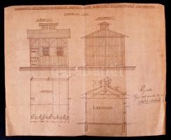 1916-1950 Magán és köz- és gyárépületek nyomtatott, illetve kézzel készített, színezett tervrajzai, ...