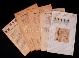 1933-1939  Árverési, hagyatéki tárgyalási jegyzőkönyvek illetékbélyegekkel (4 db).