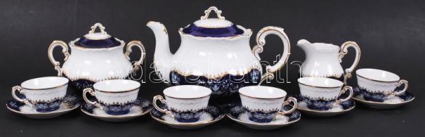 Zsolnay Pompadour II. kávés készlet, összesen: 15 db, jelzett, hibátlan/ Flawless Zsolnay chinaware coffee-set for 6 p.