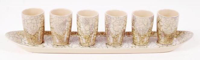 6 személyes jelzett porcelán pálinka kínáló szett / China shot set
