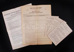 Biztosítókkal kapcsolatos vegyes nyomtatványok (Baleset Ellen Biztosító Társaság, Pénzintézetek Országos Biztosító Társasága), 5 db.