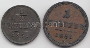 Ausztria 1851A 1Kr + 1851B 1/2Kr Cu T:2,2- Austria 1851A 1 Kreuzer + Hungary 1851B 1/2 Kreuzer Cu C:XF,VF
