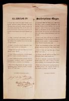 1841 Pozsony-nagyszombati vaspálya elkészítése alkalmából pótlólag kibocsátott részvények ügyében a választmány által kibocsátott aláírási ív gróf Zichy Ferenc saját kezű aláírásával.