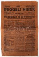 1919 Reggeli Hirek napilap a Friedrich-kormány megalakulásának hírével