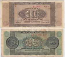 Görögország 1944. 10.000.000D + 1944. 25.000.000D T:III Greece 1944. 10.000.000 Drachmai + 1944. 25.000.000 Drachmai C:F Krause 129, 130