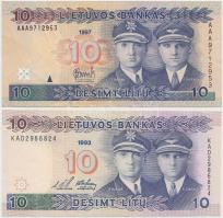 Litvánia 1993-1997. 10L (2x) T:I-,II (hajtatlanok) Lithuania 1994. 10 Litu (2x) C:AU,XF (unfolded) Krause 56, 59