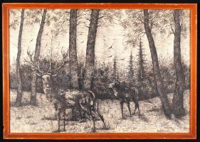 Estalkony jelzéssel: Szarvasbikák. Tus, papír, üvegezett keretben, 38×58 cm