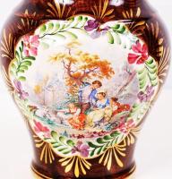 H.Bequet belga fajansz fedeles váza, kézzel festett és matricás, jelzett, hibátlan, m:32 cm