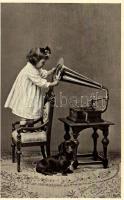 Dog, girl, phonograph