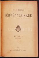 1865/67 évi törvénycikkek + Az 1868 évi törvénycikkek Bp., 1870-1894 Lampel. Benne a kiegyezés törvényeivel. Korabeli aranyozott egészvászon kötésben, néhány lap javítva