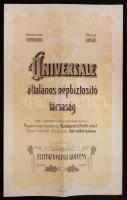 1912 Budapest, Universale általános népbiztosító társaság által kibvocsátott színes, teljesen kitöltött életbiztosítási kötvény.