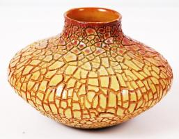 Zsolnay repesztett mázas váza, jelzett, apró lepattanásokkal, m:10 cm, d:16 cm