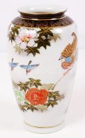 Japán madaras váza, kézzel festett, jelzett, hibátlan, m:16 cm