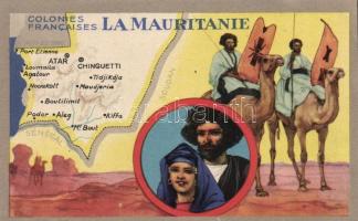 French colonies, Mauritania, map, costume, camel, folklore, description on the back side (non pc) (EK)