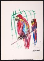 Szőnyi Jenő (1902-?): Papagájok. Akvarell, papír, jelzett, 19×13 cm