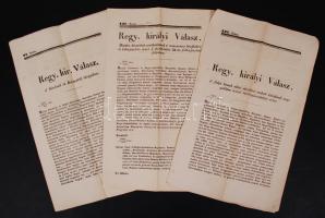 1844 Kegyelmes királyi válaszok latin nyelven országgyűlési feliratokra és törvényjavaslatokra vegyes témában (sérelmek, hivatalviselés, folyóhomok okozta károk, vallási ügyek), 4 db.