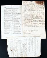 1832-1862 Kézzel írott házasságlevél, végrendelet, egy elhunyt ügyvéd után maradt ügyek nyomtatott listája.