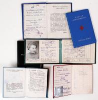 cca 1960-as évek Fényképes igazolványok (Magyar Úttörők Szövetsége, Magyar Szocialista Munkáspárt, Magyar Vöröskereszt, Magyar Bélyeggyűjtők Országos Szövetsége, Győr-Sopron megyei Ruházati Kiskereskedelmi Vállalat)