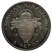 1938. 5P Ag "Álló Szent István" U.P. jelzéssel kétoldalt (36mm/25g) T:PP Csak 1000db!
Hung...
