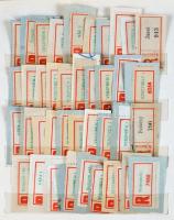 160 db piros-zöld ragjegy irányítószám nélkül, közte sok kis falvakból, piros berakóban