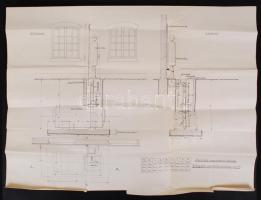 1927 Shell-féle benzinkút kézzel készített tervrajza Dabeg-féle telítőrendszer szerint hátoldalán illetékbélyegekkel.