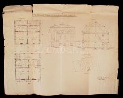 1928 Magánház kézzel készített tervrajza hátoldalán illetékbélyegekkel.
