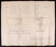 1927 Shell-féle benzinkút tervrajza Dabeg-féle telítőrendszer szerint hátoldalán illetékbélyegekkel.