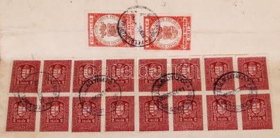 1927 Shell-féle benzinkút tervrajza Dabeg-féle telítőrendszer szerint hátoldalán illetékbélyegekkel