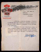 1943 Győr, Koestlin Keksz-, Biszkvit- és Csokoládégyár fejléces levelezőlapja Győr város polgármesteri hivatalához hátoldalán illetékbélyeggel.