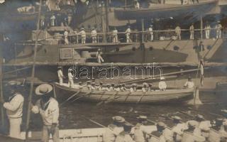 Unidentified battleship, mariners, photo