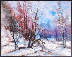 Jelzés nélkül: Téli erdő. Gouache, karton, 40×50 cm