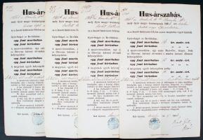 1866-1867 Győr, Győr megyei húsárszabásról szóló dokumentumok pecséttel, főjegyzői aláírással(4 db).