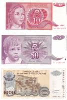 Jugoszlávia 1990. 10D, 50D, 500D, 1000D + Krajina Szerb Köztársaság 1993. 1000D, 50000D T:I