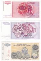 Jugoszlávia 1990. 10D, 50D, 500D, 1000D + Krajina Szerb Köztársaság 1993. 1000D, 50000D T:I