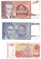 Jugoszlávia 1990. 10D, 50D, 500D, 1000D + Krajina Szerb Köztársaság 1993. 1000D, 50000D T:I