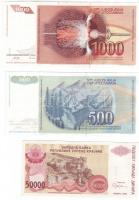 Jugoszlávia 1990. 10D, 50D, 500D, 1000D + Krajina Szerb Köztársaság 1993. 1000D, 50000D T:I